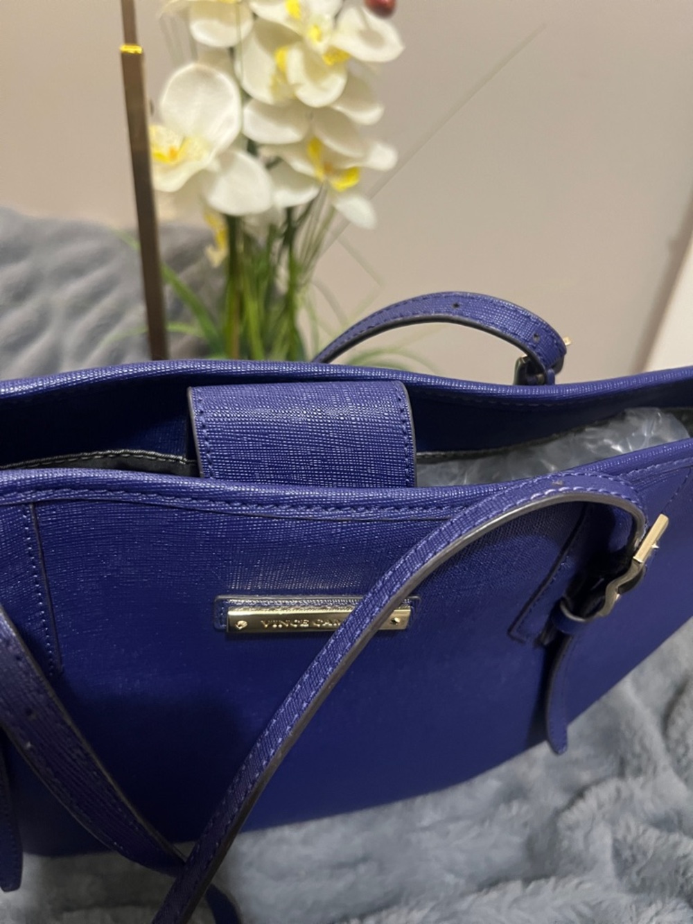 Vince Camuto Royal Blue Tote with Gold Accents - Picture 5 of 6